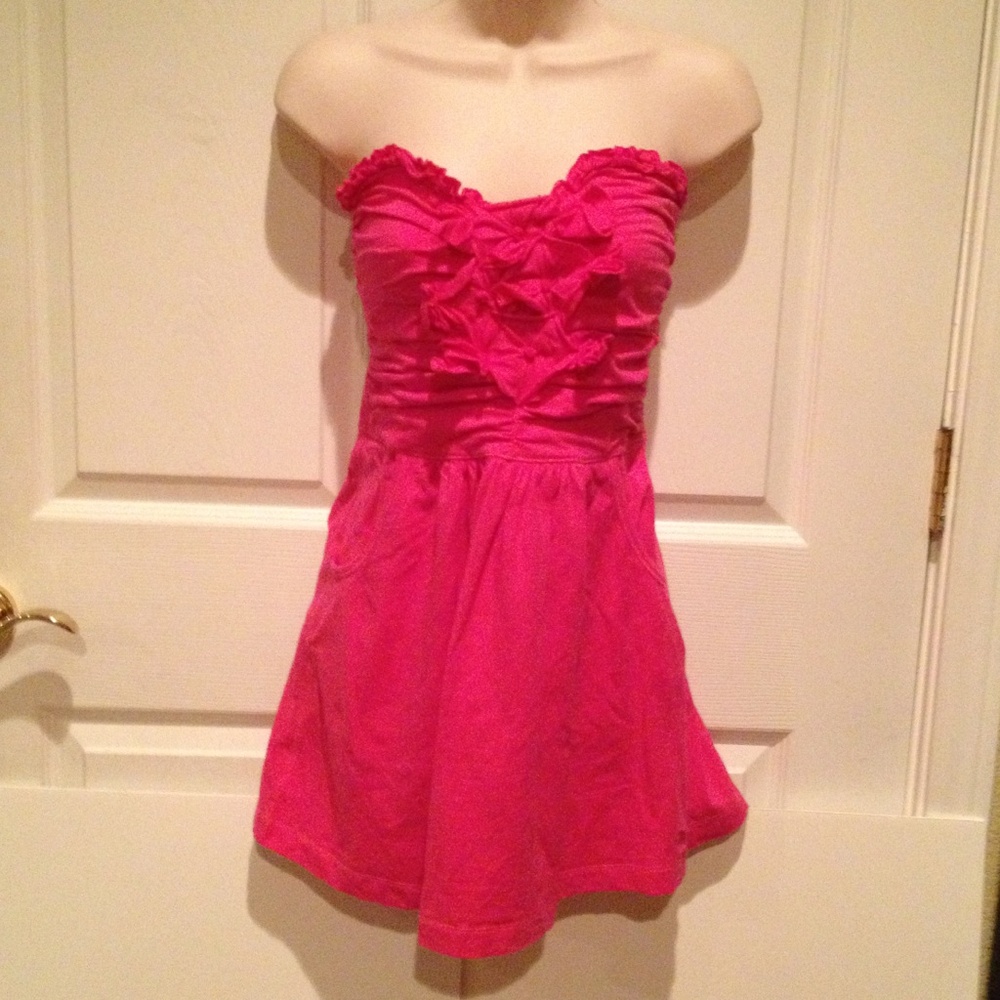 Abercrombie & Fitch Hot Pink Strapless Ruffle Dress